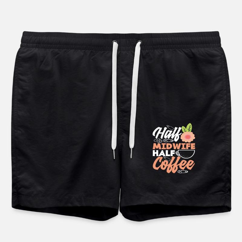 Halb Hebamme Halb Kaffee - Badeshorts - Schwarz