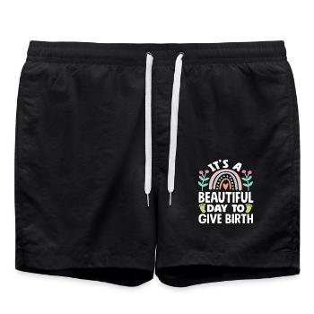 Hebamme Schöner Tag Zum Gebären - Badeshorts - Schwarz - Vorne - AI Model Male 185 light (185cm)