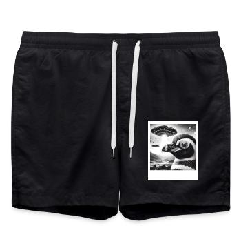 Pingouin Science-Fi Drôle Selfie graphique avec des OVNI Weir - Short de bain - noir - Devant - AI Model Male 185 light (185cm)