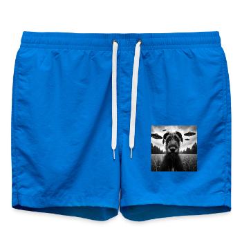 Irish Wolfhound Funny Graphic Selfie with UFOs Wei - Badeshorts - Cobalt blue - Vorne