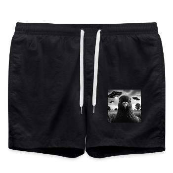 Pigeon Dove Funny Graphic Selfie with UFOs Weird A - Badeshorts - Schwarz - Vorne - AI Model Male 185 light (185cm)