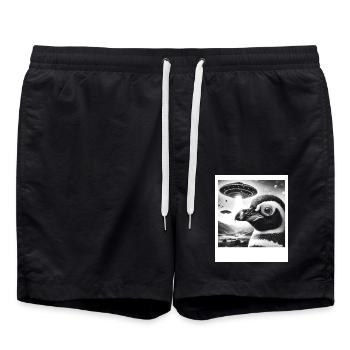 Pingouin Science-Fi Drôle Selfie graphique avec des OVNI Weir - Short de bain - noir - Devant - AI Model Male 185 light (185cm)