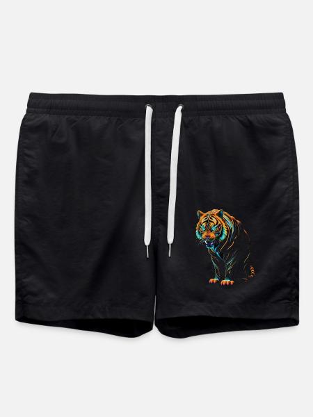 Lustiges Tiger Kunst Tier Natur Wildtier Tiere Zoo - Badeshorts - Schwarz