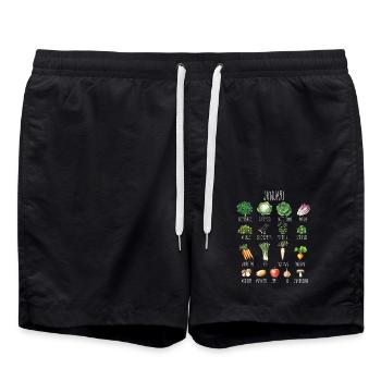 January Seasonal Fruits and Vegetables Collage - Swim Trunks - black - Front - AI Model Male 185 light (185cm)
