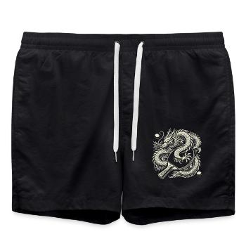 Dragons and table tennis bats Artistic motif - Swim Trunks - black - Front - AI Model Male 185 light (185cm)
