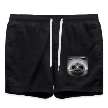 Puffer2 Fisch Lustiges Grafik-Selfie mit UFOs Seltsam - Badeshorts - Schwarz - Vorne - AI Model Male 185 light (185cm)