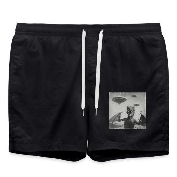 Dragon Selfie with UFO Weird 50s Photo 4 - Badeshorts - Schwarz - Vorne - AI Model Male 185 light (185cm)