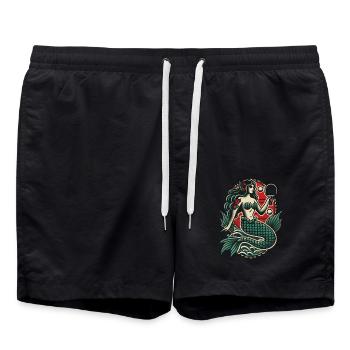 Tatouage rétro style tennis de table sirène - Short de bain - noir - Devant - AI Model Male 185 light (185cm)