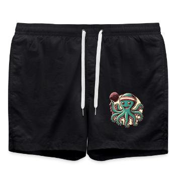 Funny Octopus Table Tennis Cartoon Retro - Swim Trunks - black - Front - AI Model Male 185 light (185cm)