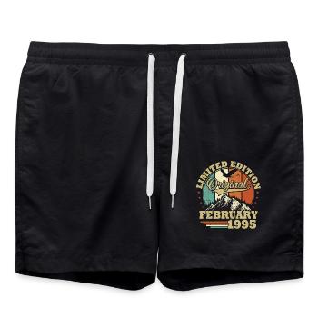 Original Februar 1995 Vintage Geburtstagsgeschenk - Badeshorts - Schwarz - Vorne - AI Model Male 185 light (185cm)