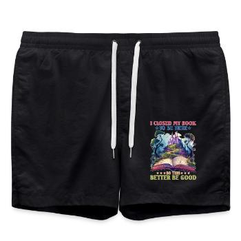I Closed My Book To Be Here 95 - Badeshorts - Schwarz - Vorne - AI Model Male 185 light (185cm)