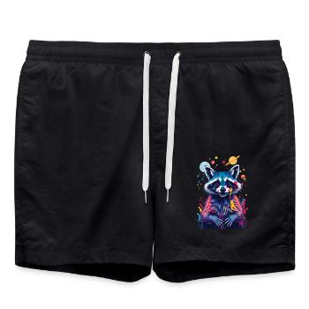 Raccoon Motif Animal Lover Art Artwork - Swim Trunks - black - Front - AI Model Male 185 light (185cm)