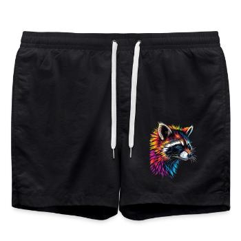 Raccoon Motif Animal Lover Art Artwork - Swim Trunks - black - Front - AI Model Male 185 light (185cm)