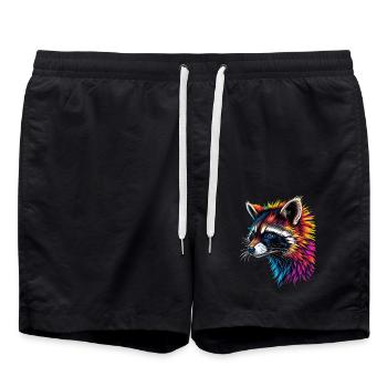 Raccoon Motif Animal Lover Art Artwork - Swim Trunks - black - Front - AI Model Male 185 light (185cm)