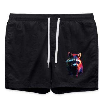 Raccoon Motif Animal Lover Art Artwork - Swim Trunks - black - Front - AI Model Male 185 light (185cm)