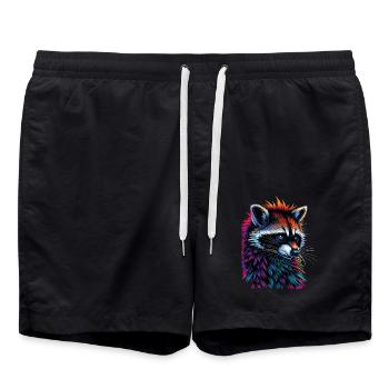 Raccoon Motif Animal Lover Art Artwork - Swim Trunks - black - Front - AI Model Male 185 light (185cm)