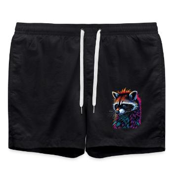 Raccoon Motif Animal Lover Art Artwork - Swim Trunks - black - Front - AI Model Male 185 light (185cm)
