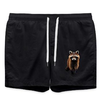 Raccoon Motif Animal Lover Art Artwork - Swim Trunks - black - Front - AI Model Male 185 light (185cm)