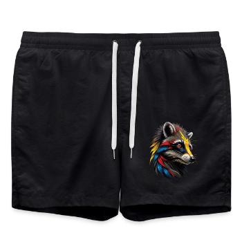 Raccoon Motif Animal Lover Art Artwork - Swim Trunks - black - Front - AI Model Male 185 light (185cm)