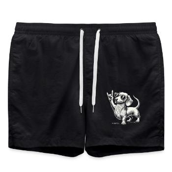 Rock Musik Lustige Heavy Metal Dackel Konzert - Badeshorts - Schwarz - Vorne - AI Model Male 185 light (185cm)