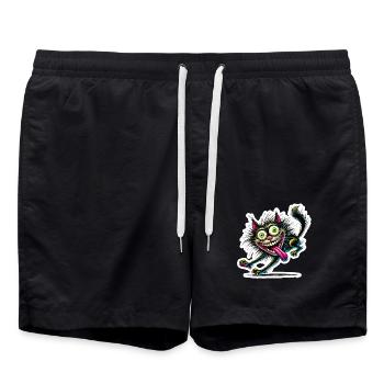Crazy Katze Comic Stil lustiges Tier Motiv - Badeshorts - Schwarz - Vorne - AI Model Male 185 light (185cm)