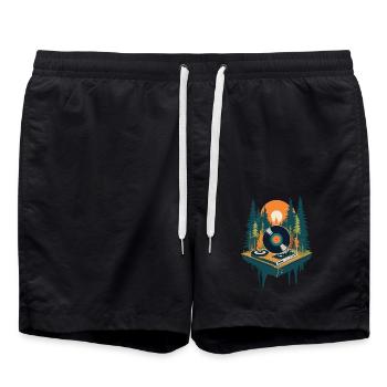 Music Retro Streetwear Turntable - Swim Trunks - black - Front - AI Model Male 185 light (185cm)