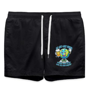The World Seems Better Funny Beer Comic Motif - Swim Trunks - black - Front - AI Model Male 185 light (185cm)