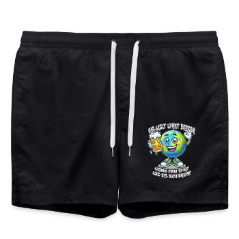 The world seems better funny beer comic motif - Swim Trunks - black - Front - AI Model Male 185 light (185cm)
