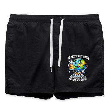 The World Seems Better Funny Beer Comic Motif - Swim Trunks - black - Front - AI Model Male 185 light (185cm)