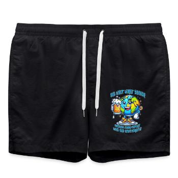 The World Seems Better Funny Beer Comic Motif - Swim Trunks - black - Front - AI Model Male 185 light (185cm)