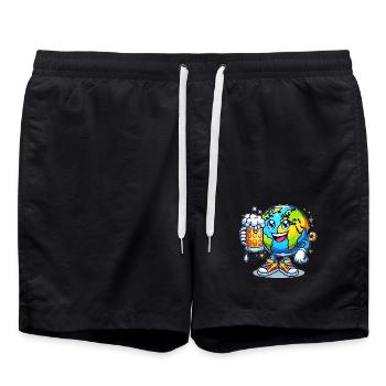 Weltkugel mit Bier Comic Stil lustiges Motiv - Badeshorts - Schwarz - Vorne - AI Model Male 185 light (185cm)