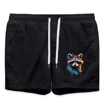 Raccoon Motif Animal Lover Art Artwork - Swim Trunks - black - Front - AI Model Male 185 light (185cm)