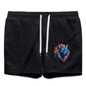 Wolf Liebhaber Wildtier Kunst Wolf Bunt Tier - Badeshorts - Schwarz - Vorne - AI Model Male 185 light (185cm)