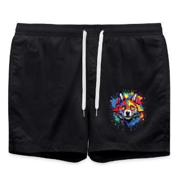 Wolf Liebhaber Wildtier Kunst Wolf Bunt Tier - Badeshorts - Schwarz - Vorne - AI Model Male 185 light (185cm)