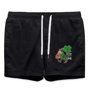 Happy St. Patrick's Day - Shamrock - Leprechaun - Swim Trunks - black - Front - AI Model Male 185 light (185cm)