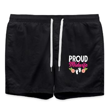 Stolze Hebamme Mit Blumenmotiv - Badeshorts - Schwarz - Vorne - AI Model Male 185 light (185cm)