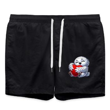 Verliebte Eule Schneeeule Herz Valentinstag - Badeshorts - Schwarz - Vorne - AI Model Male 185 light (185cm)