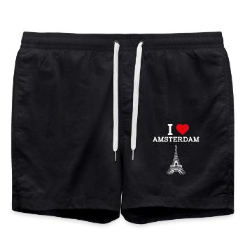 J’aime Amsterdam Heart Flag Netherland Tower Jeu de mots - Short de bain - noir - Devant - AI Model Male 185 light (185cm)