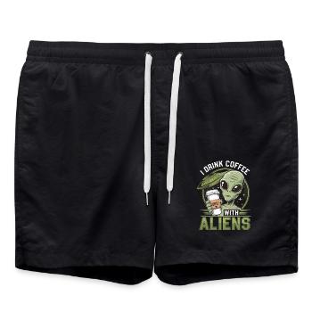 Witziges Ich trinke Kaffee mit Aliens - Badeshorts - Schwarz - Vorne - AI Model Male 185 light (185cm)