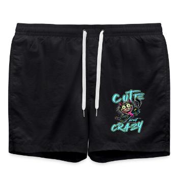 Cute but Crazy Cat Comic Style Funny Motif - Swim Trunks - black - Front - AI Model Male 185 light (185cm)