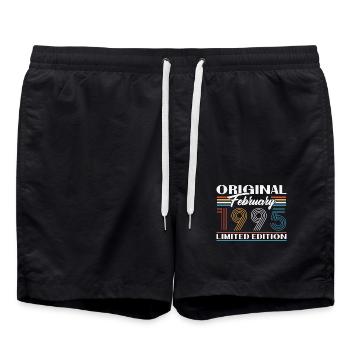 February 1995 Vintage Birthday 1995 Gift - Swim Trunks - black - Front - AI Model Male 185 light (185cm)
