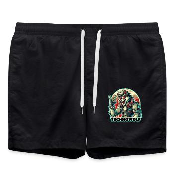 Techno-Wolf : Rythmes de musique électronique - Short de bain - noir - Devant - AI Model Male 185 light (185cm)