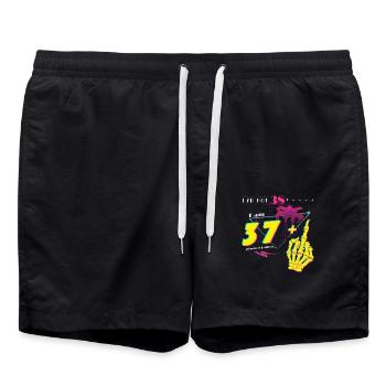 I'm Not 38, I'm 37 + Middle Finger - Vintage Born - Swim Trunks - black - Front - AI Model Male 185 light (185cm)