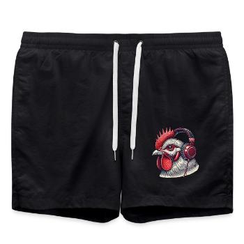 Musik Streetwear Outfit Huhn Mit Kopfhörern - Badeshorts - Schwarz - Vorne - AI Model Male 185 light (185cm)