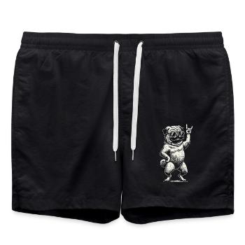 Rock Musik Mops Heavy Metal Festival Design - Badeshorts - Schwarz - Vorne - AI Model Male 185 light (185cm)