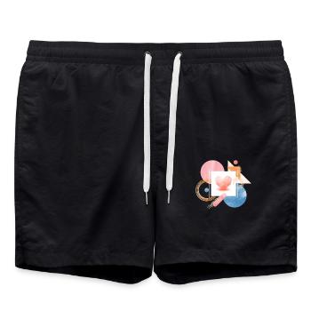 Geometric Heart Abstract Art Geometric Heart - Swim Trunks - black - Front - AI Model Male 185 light (185cm)