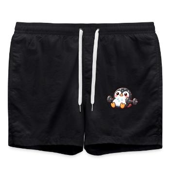 Mignon pingouin dessin animé poids haltérophilie fitness - Short de bain - noir - Devant - AI Model Male 185 light (185cm)