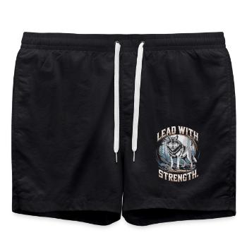 Lead with Strength Powerful Wolf Leadership Quote - Badeshorts - Schwarz - Vorne - AI Model Male 185 light (185cm)