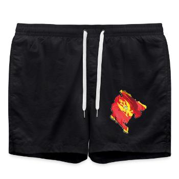 Montenegro Flagge in der Montenegro Landkarte - Badeshorts - Schwarz - Vorne - AI Model Male 185 light (185cm)