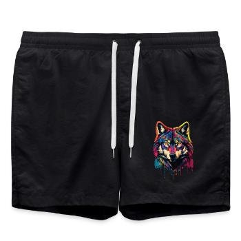 Wolf Liebhaber Wildtier Kunst Wolf Bunt Tier - Badeshorts - Schwarz - Vorne - AI Model Male 185 light (185cm)